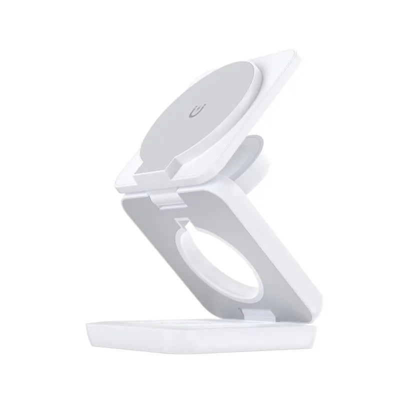 Foldable 3-in-1 Magnetic Charging Station, 15W Fast Wireless Charger Stand for Magsafe, Portable Travel Charging Dock for iPhone
