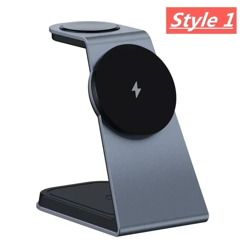 3 In 1 Metal Magnetic Wireless Charger Stand For Magsafe iPhone 16 15 14 Pro Max iWatch 1-10 Fast Charging Station Phone Holder