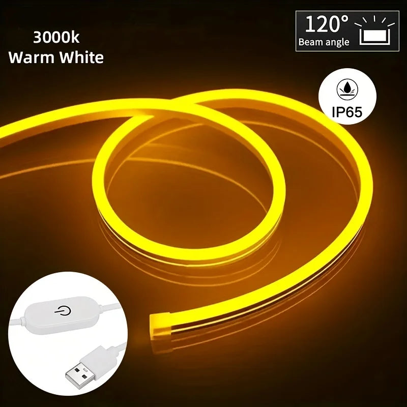 Touch Sensor LED Strip Lights Neon Sign 5V USB Dimmable Waterproof Neon Lamp Flexible Tape Silicone Bedroom Backlight DIY Decor