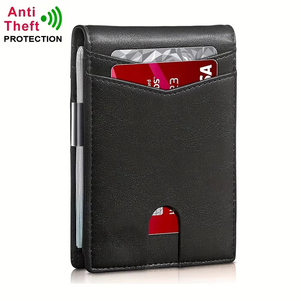Slim Carbon Fiber Wallet for Men RFID Blocking Minimalist Credit Card Holder Metal Money Clip Thin Bifold Wallet