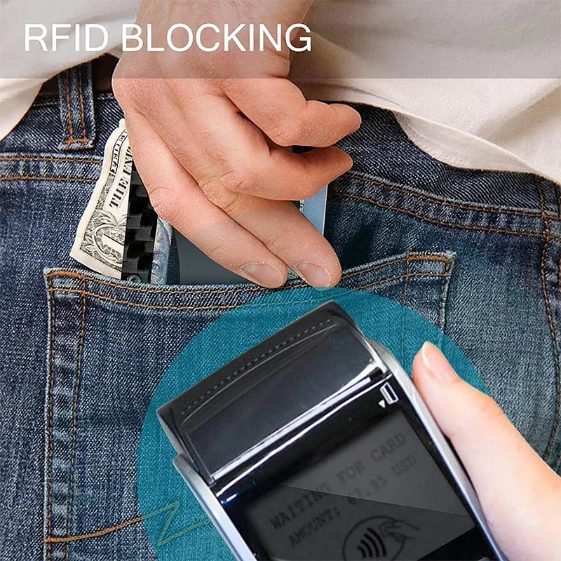 Forged Carbon Fiber Minimalist Slim Smart Wallets for Men Cashback Credit Card Holder Luxury Aluminium Wallet RFID Money Clip