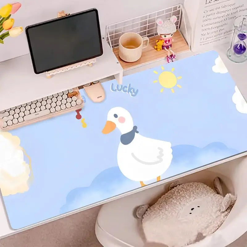 Leather Desk Pad Mouse Protector Non-Slip Cute Bear Duck Blue Large Mouse Pad Home &Office Desk Mat PU Leather Laptop Desk Pad
