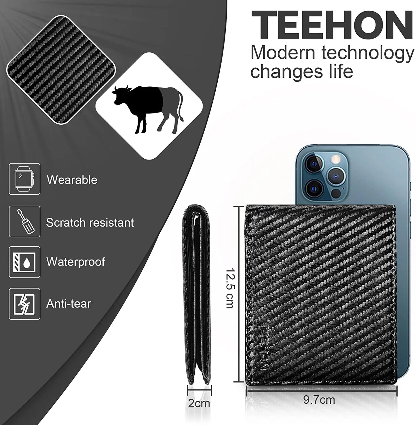 Slim Minimalist Tri-Fold Wallet Carbon Fiber RFID Blocking Men's Wallet With ID Window and 8 Card Slots