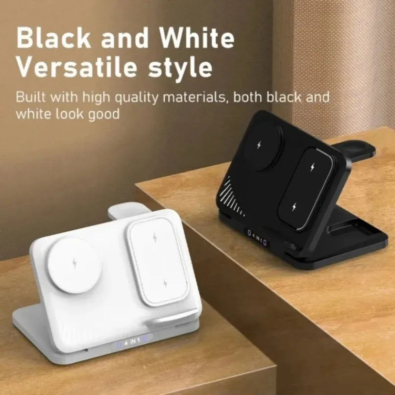 For MagSafe 4 In 1 Dual Phone Wireless Charger Stand Fast Charging Station For iPhone iWatch AirPods Office Charging Accessory