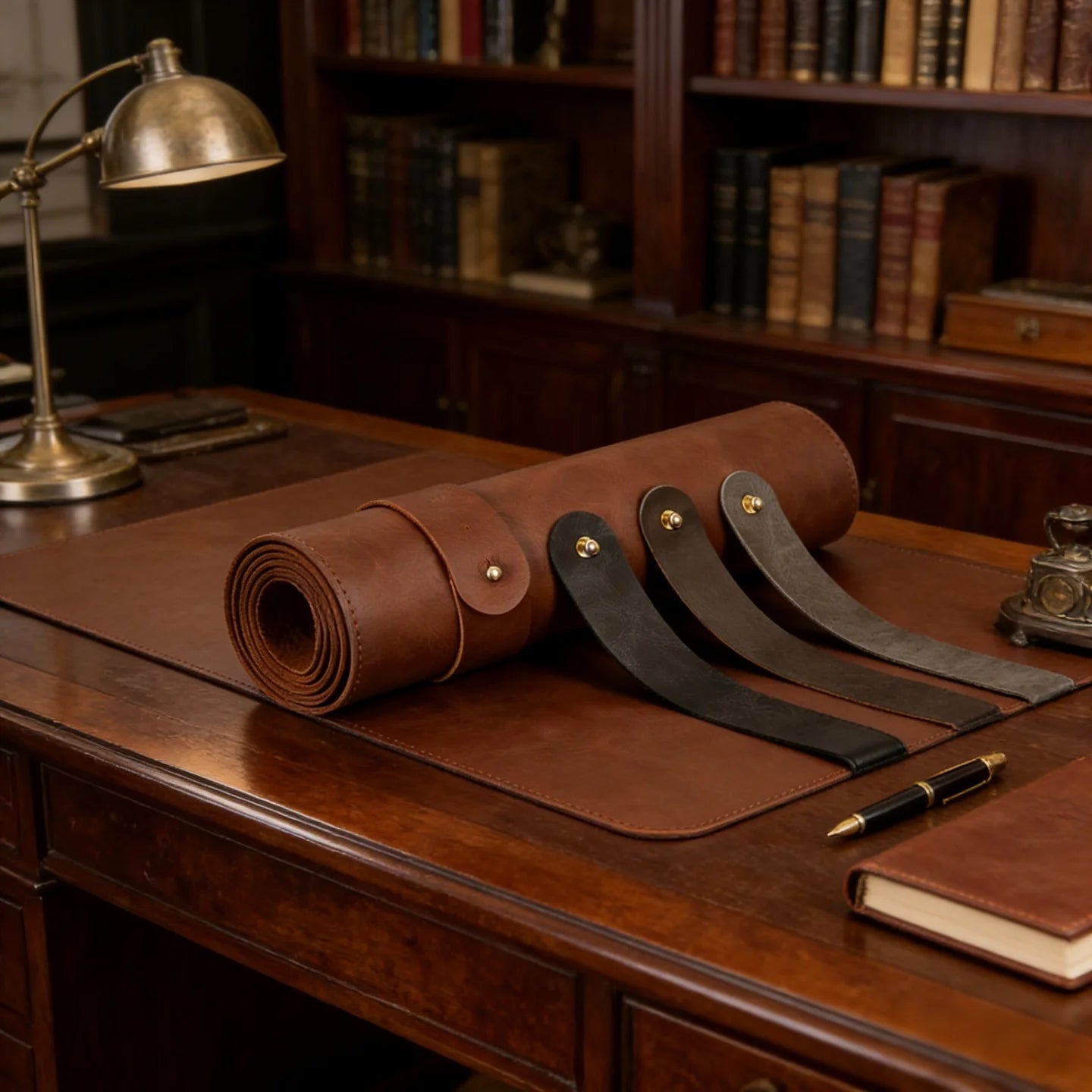 The Luxe Leather Desk Companion - PU Mat with True Grain Texture for Writing & Mouse Buttery-Soft Faux Leather Desk Blotter
