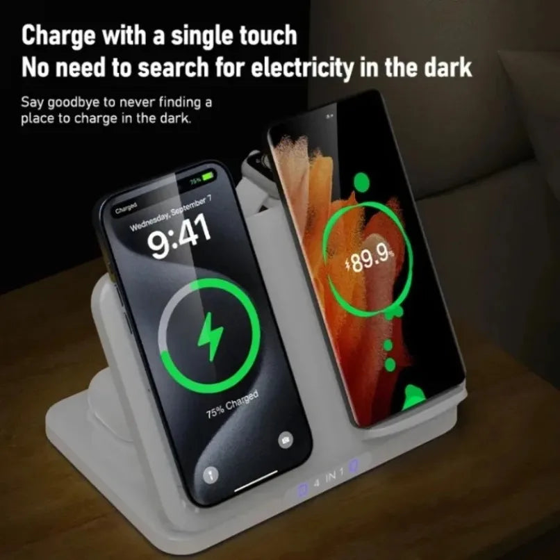 For MagSafe 4 In 1 Dual Phone Wireless Charger Stand Fast Charging Station For iPhone iWatch AirPods Office Charging Accessory