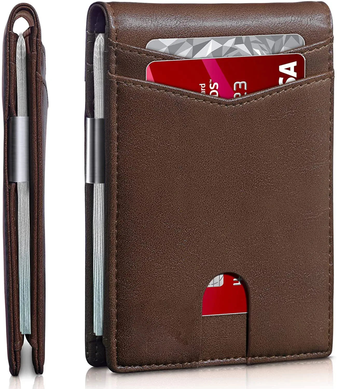 Slim Carbon Fiber Wallet for Men RFID Blocking Minimalist Credit Card Holder Metal Money Clip Thin Bifold Wallet