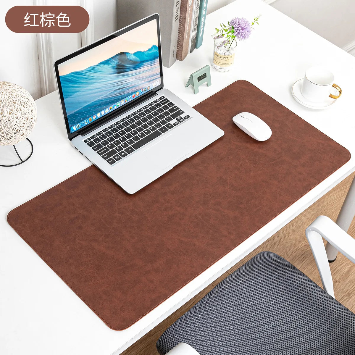 The Luxe Leather Desk Companion - PU Mat with True Grain Texture for Writing & Mouse Buttery-Soft Faux Leather Desk Blotter