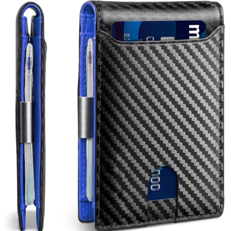 Slim Carbon Fiber Wallet for Men RFID Blocking Minimalist Credit Card Holder Metal Money Clip Thin Bifold Wallet