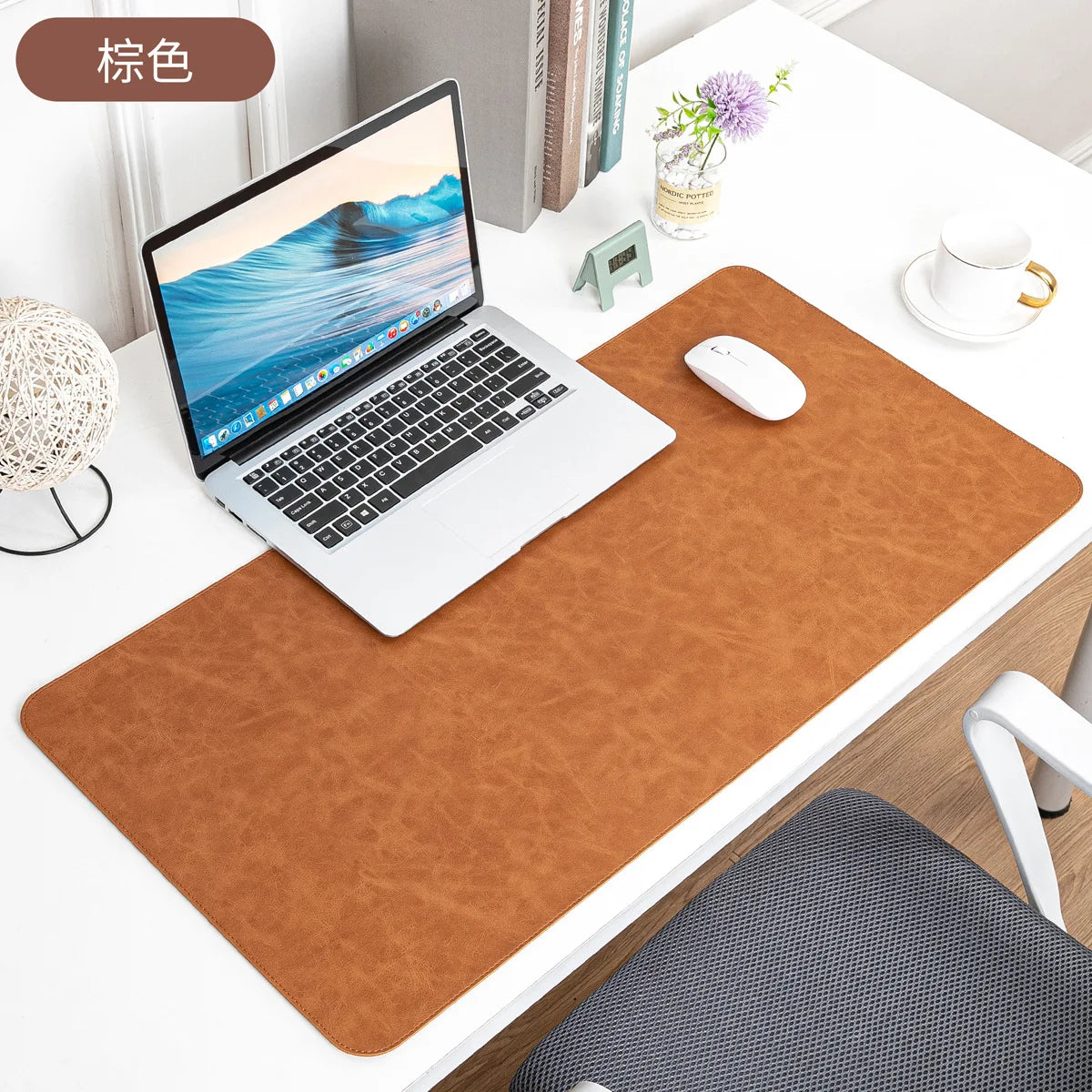 The Luxe Leather Desk Companion - PU Mat with True Grain Texture for Writing & Mouse Buttery-Soft Faux Leather Desk Blotter