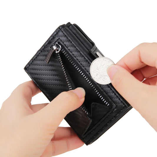 Aluminum Minimalist Smart Wallet Rfid Carbon Fiber Card Holder Wallet for Men, Coin Pocket, ID Bank Credit Cardholder Case