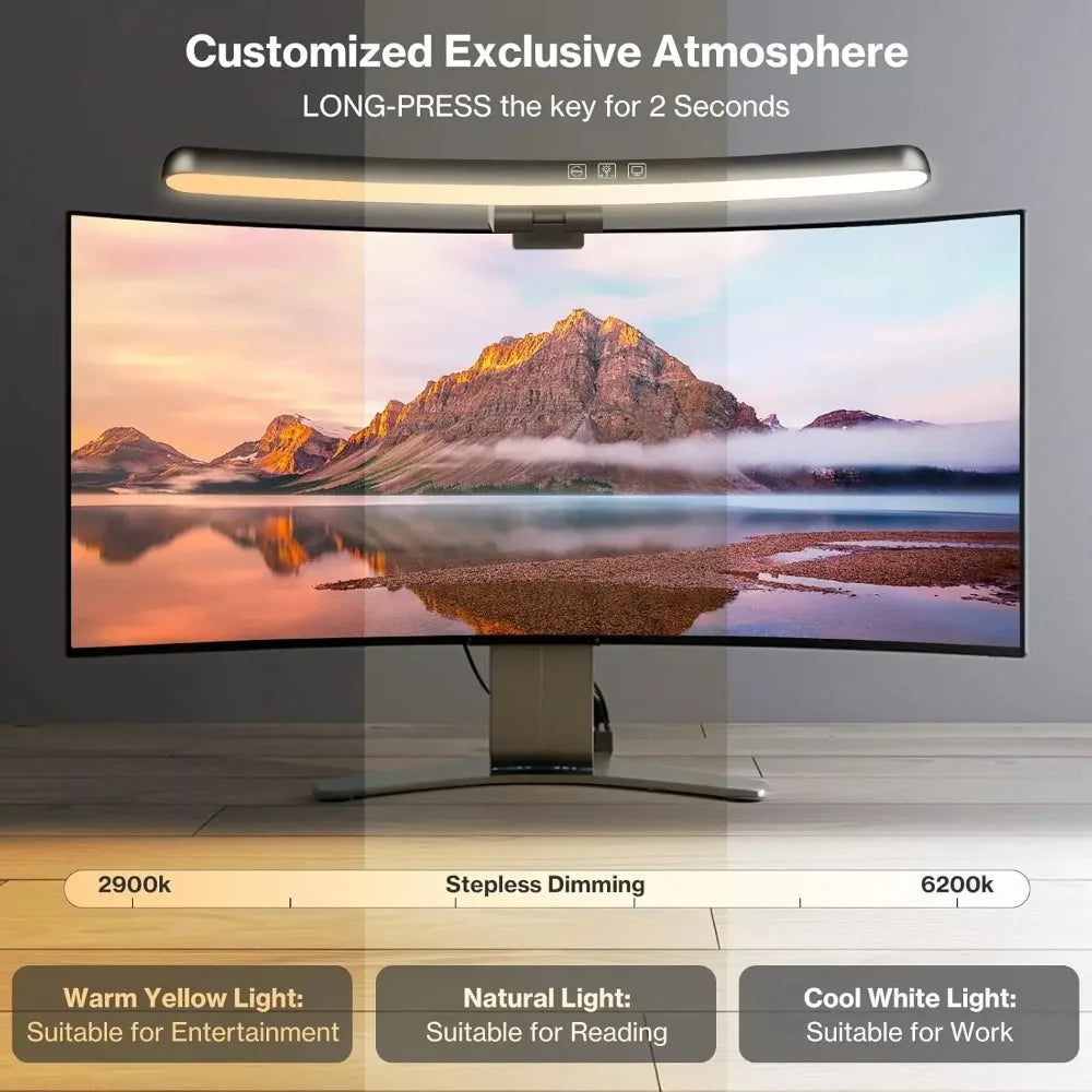 Monitor Light Bar Curved, RGB Backlight, Computer Screen Lamp Dual Light Source with Touch Control Home Office Gaming Desk Lamp
