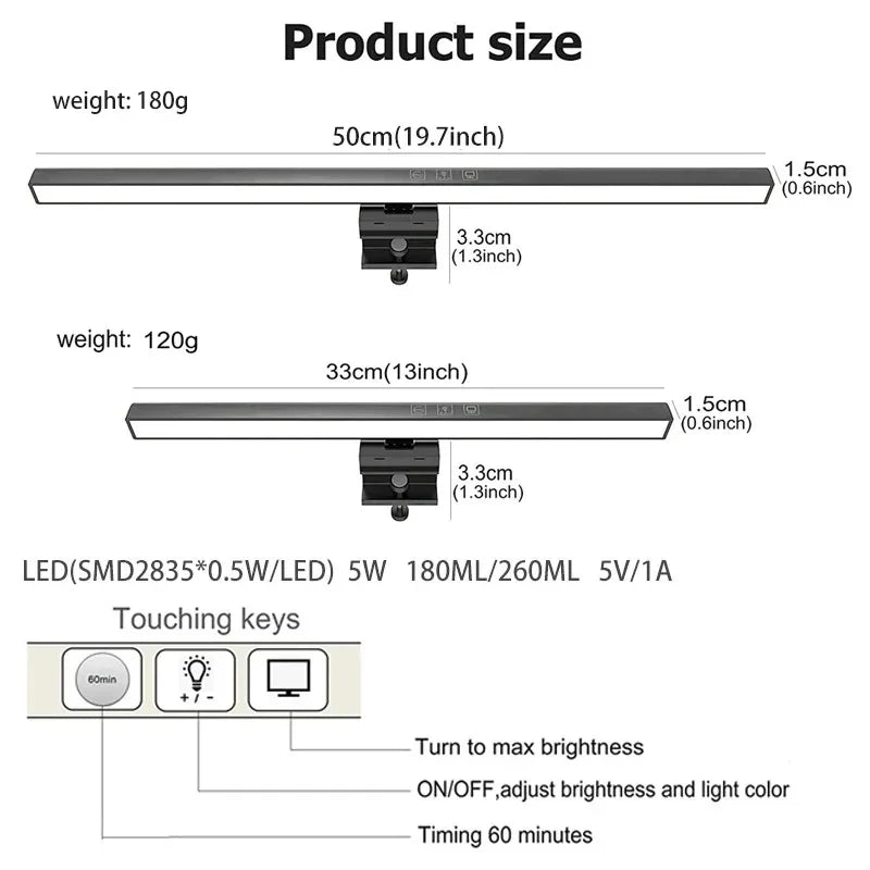 LED Monitor Light Bar for PC Computer - Dimmable Screen Light 33cm/50cm USB Powered Desk Lamp for Office Study Reading