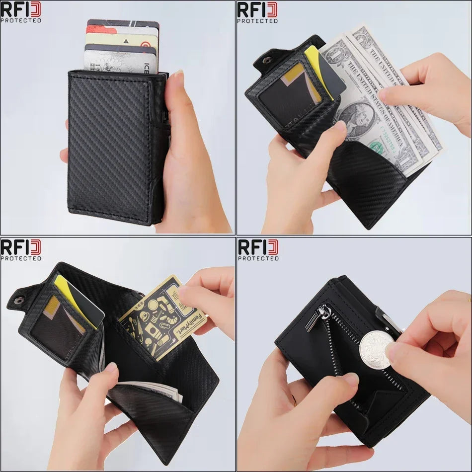 Aluminum Minimalist Smart Wallet Rfid Carbon Fiber Card Holder Wallet for Men, Coin Pocket, ID Bank Credit Cardholder Case
