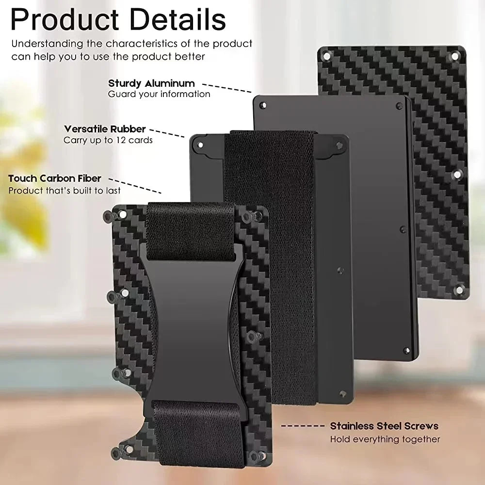 Forged Carbon Fiber Minimalist Slim Smart Wallets for Men Cashback Credit Card Holder Luxury Aluminium Wallet RFID Money Clip