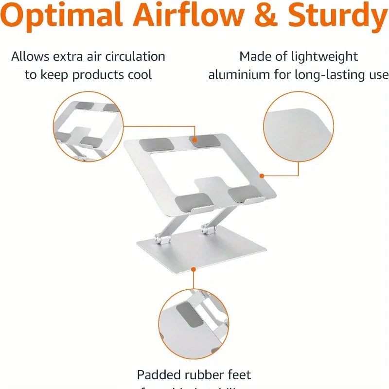 1pc Ergonomic and Foldable Laptop Stand for Desk, Adjustable Riser, Fits all Laptops and Notebooks up to 17.3 Inch
