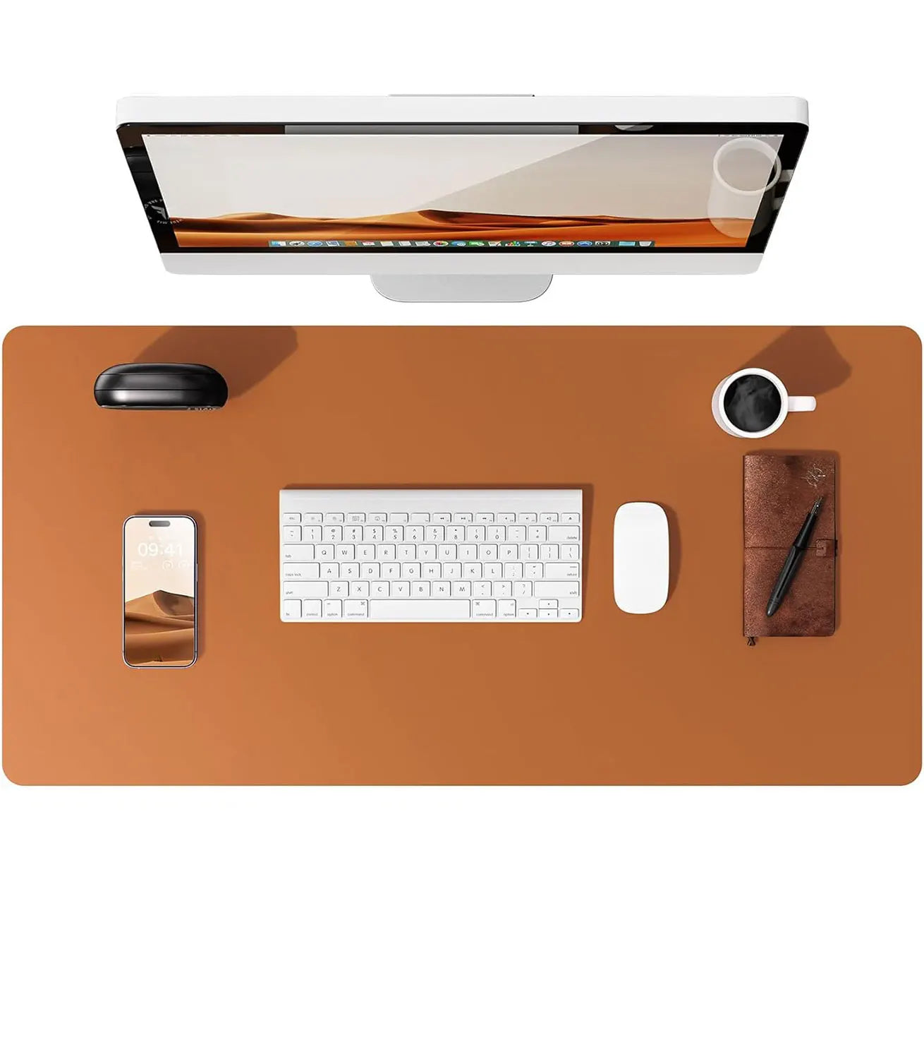 Large Desktop Mat,Leather Desk Pad Protector, Office Desktop Keyboard Desk Mat, Non-Slip PU Leather with Desk Blotter,Mouse Pads