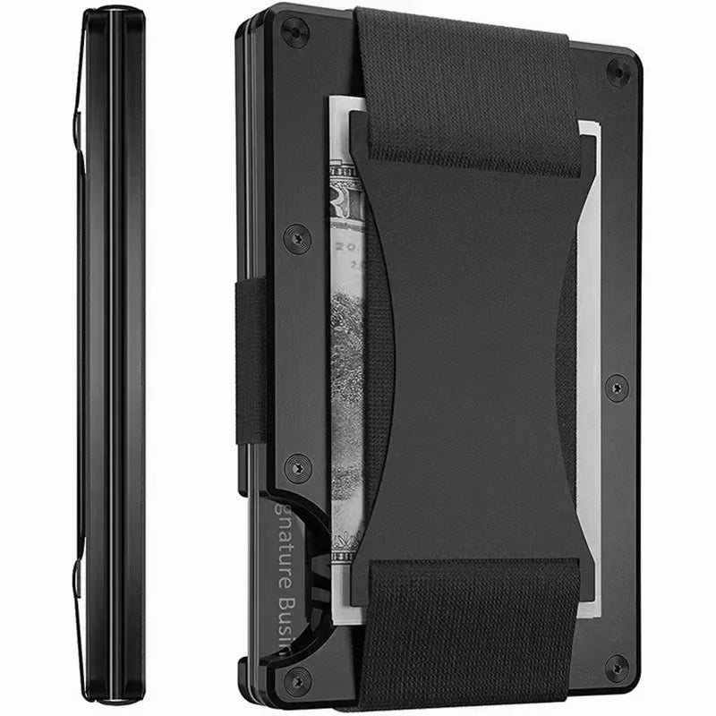 Forged Carbon Fiber Minimalist Slim Smart Wallets for Men Cashback Credit Card Holder Luxury Aluminium Wallet RFID Money Clip