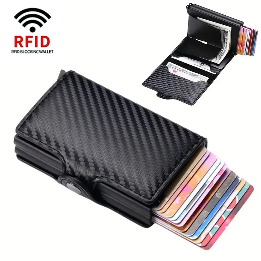 Carbon Fiber Credit Card Holder Mens Double Anti Rfid Bank Cardholder Case Wallet Metal Business Bank Minimalist Wallet Gift