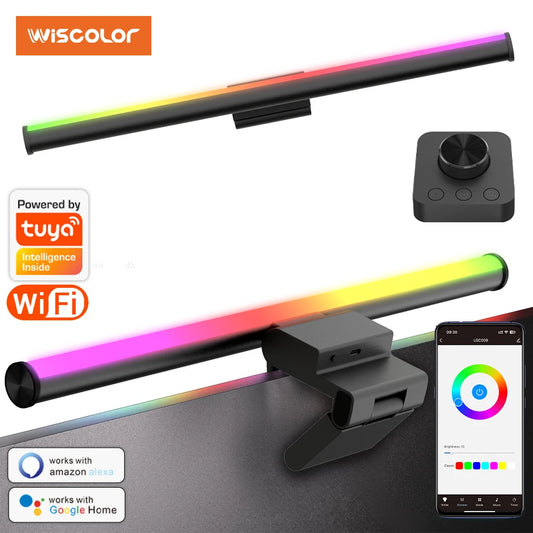 Wiscolor WIFI Smart Monitor Light Bar Stepless Dimming RGBIC Screen Hanging Light Supports app and voice control For Work Gaming