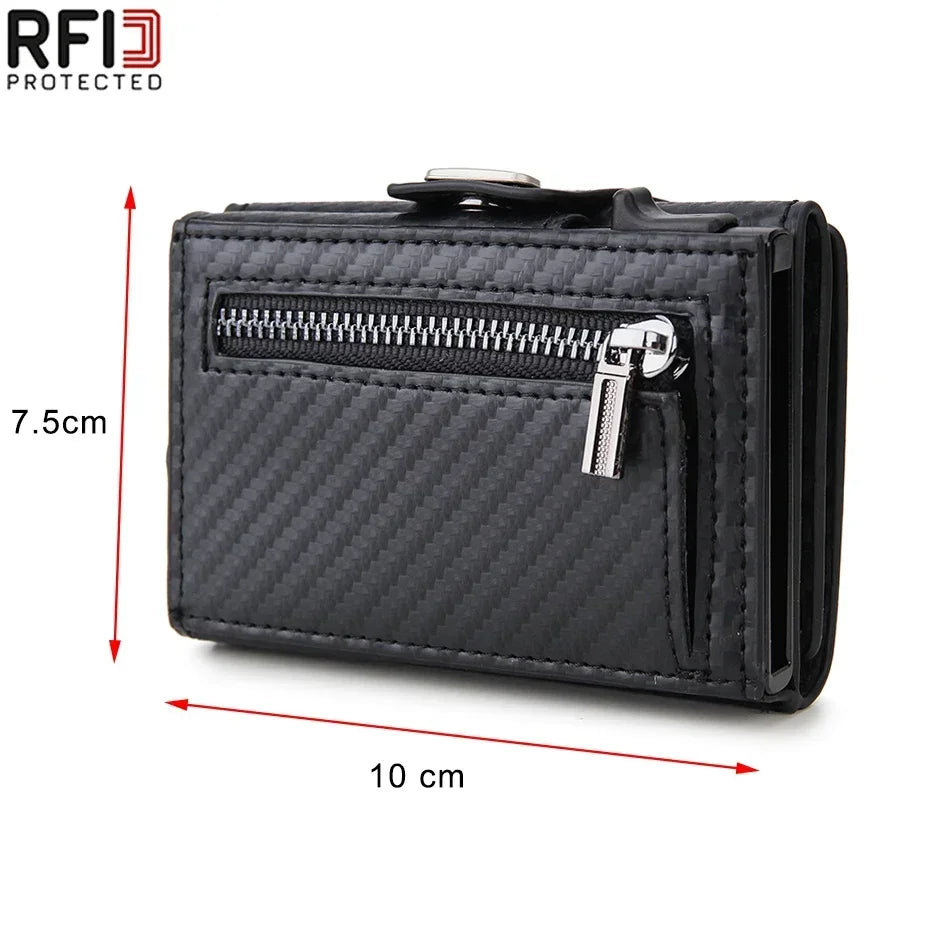 Aluminum Minimalist Smart Wallet Rfid Carbon Fiber Card Holder Wallet for Men, Coin Pocket, ID Bank Credit Cardholder Case