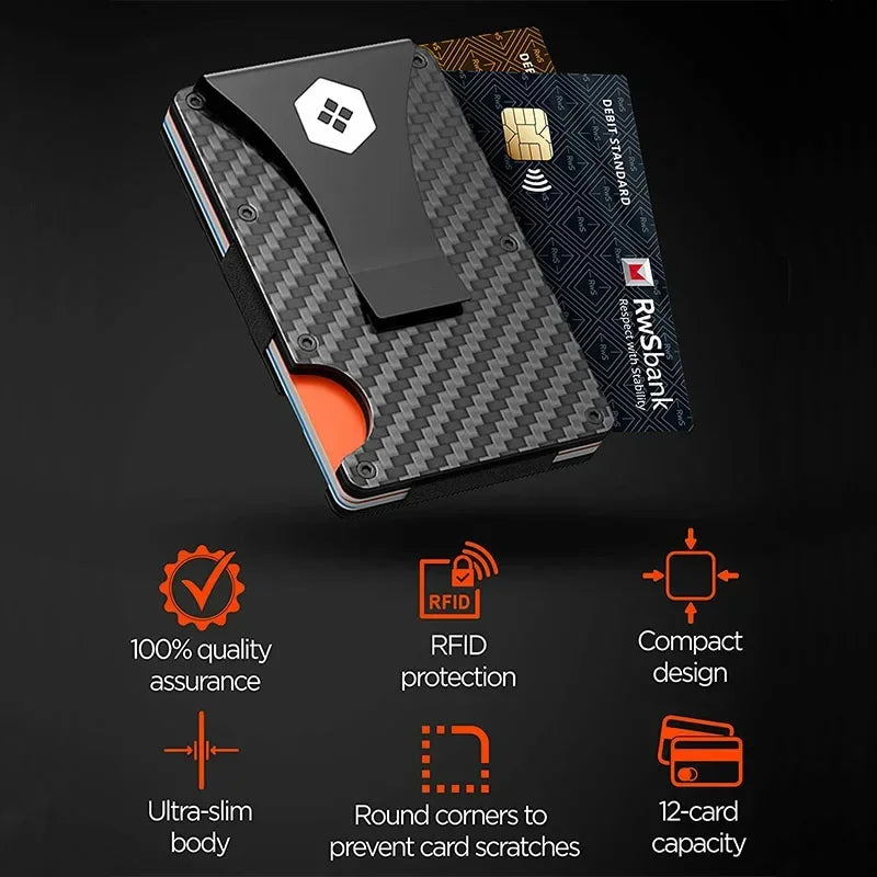 Carbon Fiber Minimalist Slim Wallet Carteira for Men Cartera Tarjetero Hombre RFID Cashback Credit Card Holder Luxury