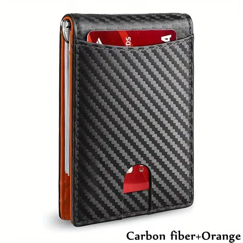 Slim Carbon Fiber Wallet for Men RFID Blocking Minimalist Credit Card Holder Metal Money Clip Thin Bifold Wallet