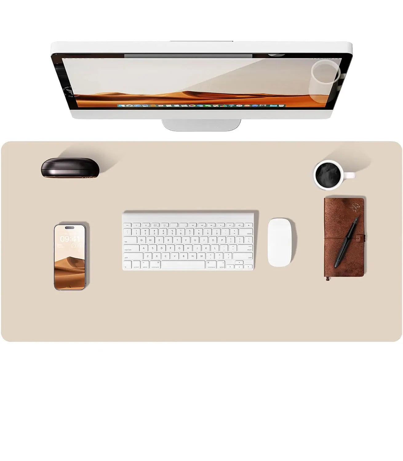 Large Desktop Mat,Leather Desk Pad Protector, Office Desktop Keyboard Desk Mat, Non-Slip PU Leather with Desk Blotter,Mouse Pads