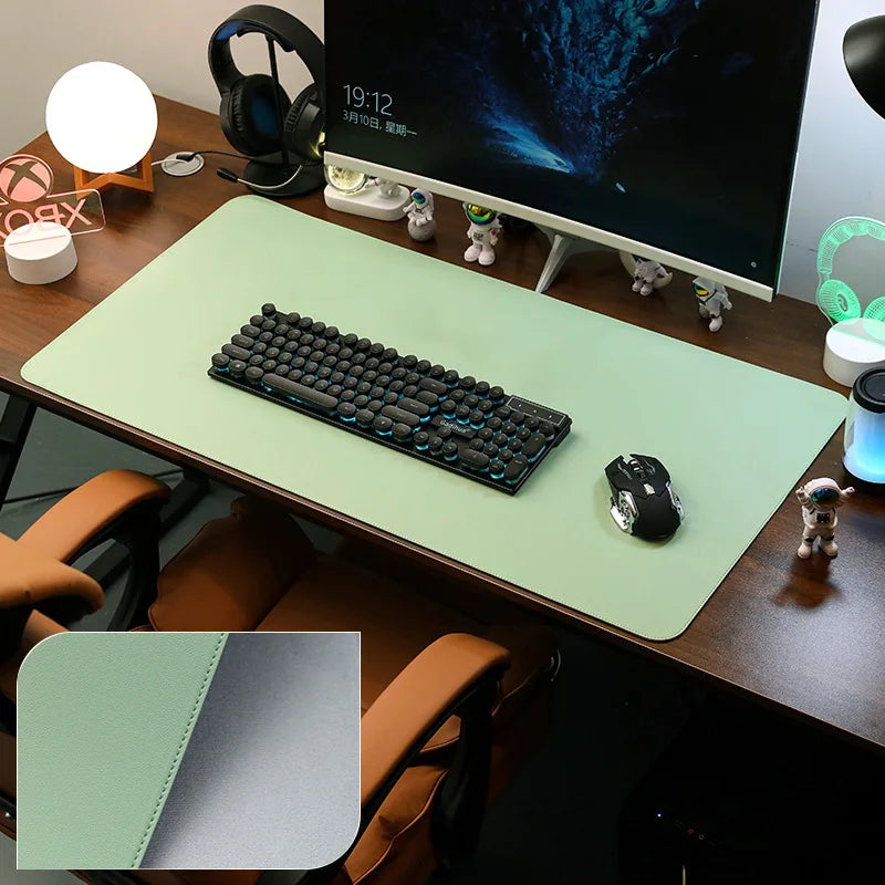 Leather Desk Pad Protector, Large Mouse Pad, Office Desk Mat, Non-Slip PU Leather with Stitched Edges Desk Blotter, Desktop Mat
