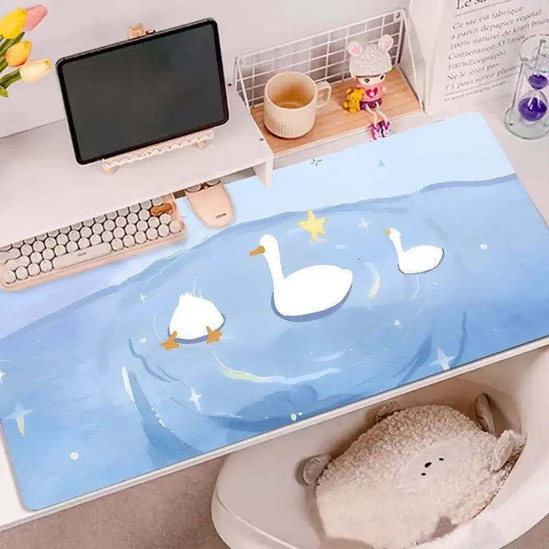 Leather Desk Pad Mouse Protector Non-Slip Cute Bear Duck Blue Large Mouse Pad Home &Office Desk Mat PU Leather Laptop Desk Pad