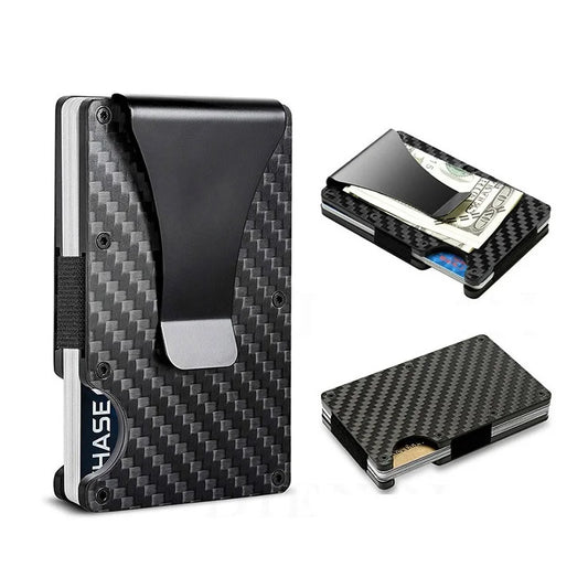 Carbon Fiber Minimalist Slim Wallet Carteira for Men Cartera Tarjetero Hombre RFID Cashback Credit Card Holder Luxury