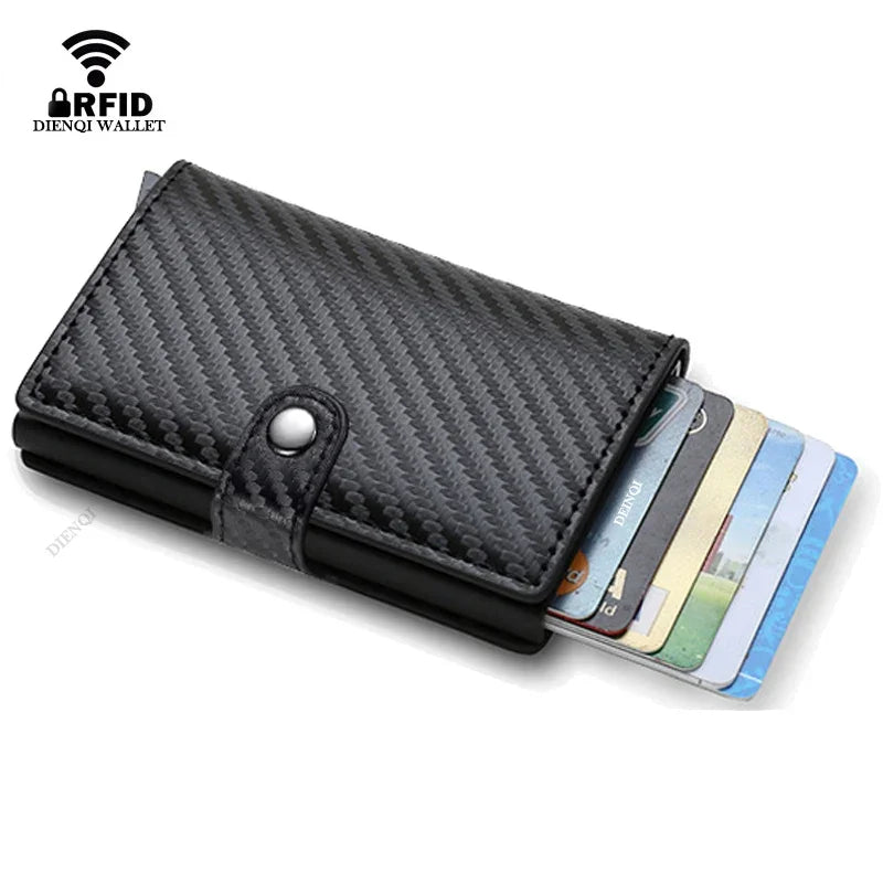 Carbon Fiber Credit Card Holder Wallet Money Bag Men Rfid Smart Metal Thin Slim Minimalist Wallet Black Vallet Gifts for Men