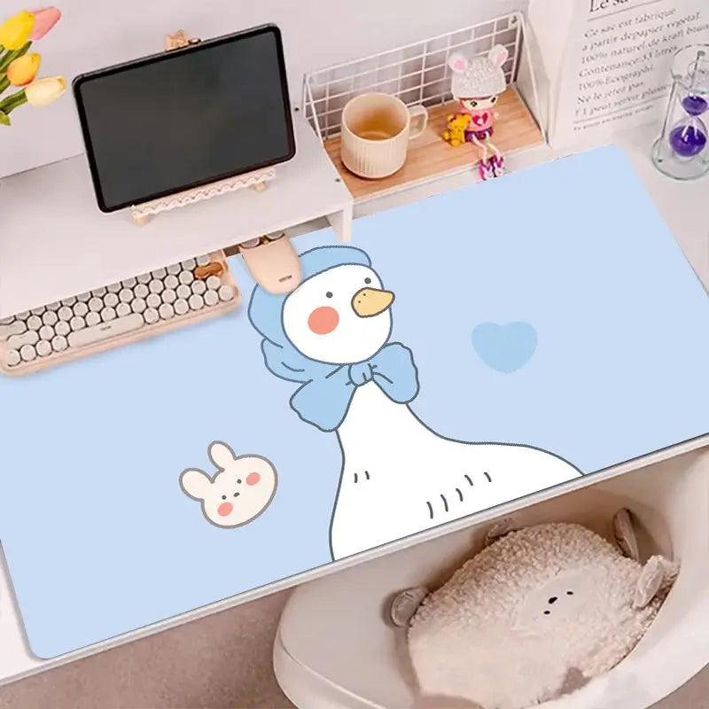 Leather Desk Pad Mouse Protector Non-Slip Cute Bear Duck Blue Large Mouse Pad Home &Office Desk Mat PU Leather Laptop Desk Pad