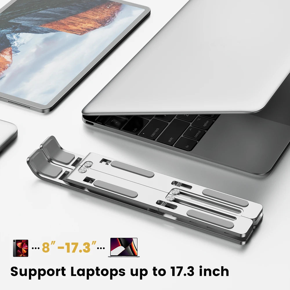 Premium Aluminum Laptop Stand Adjustable Ergonomic Holder for 10-17 Laptops Foldable Design for Office Travel Gaming with Pads