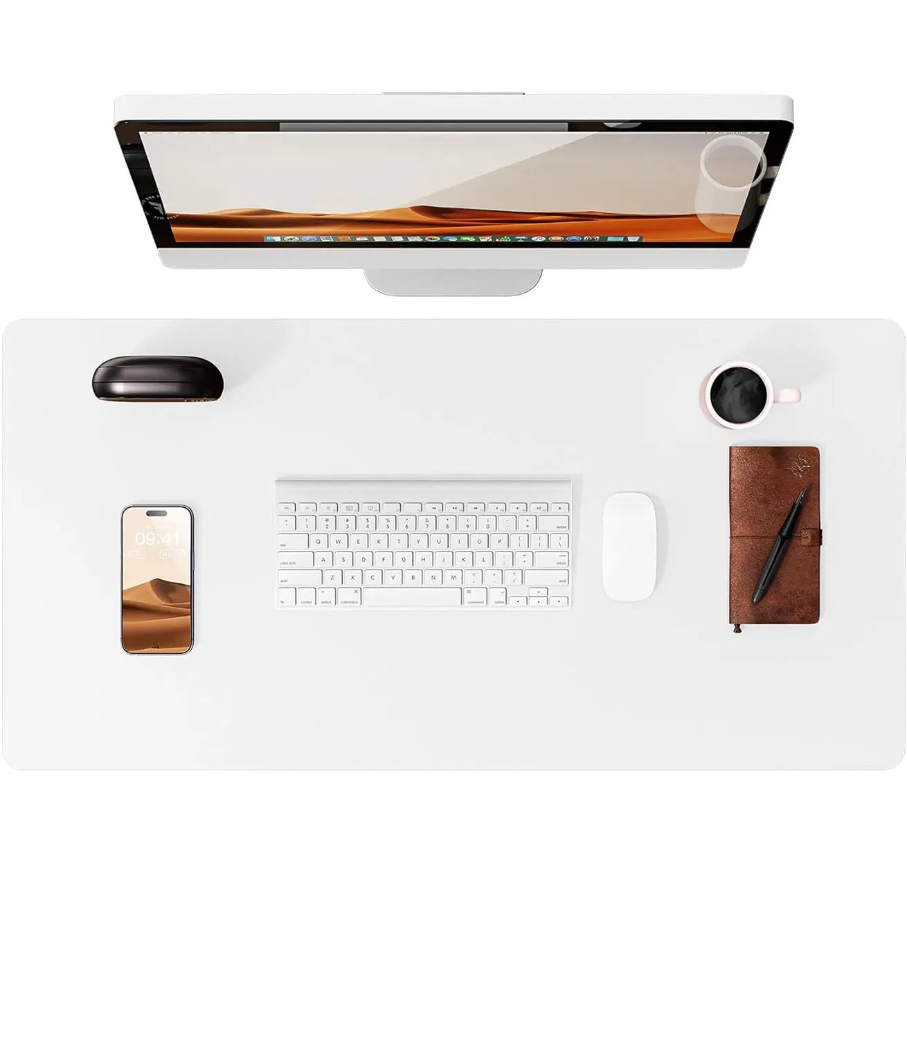 Large Desktop Mat,Leather Desk Pad Protector, Office Desktop Keyboard Desk Mat, Non-Slip PU Leather with Desk Blotter,Mouse Pads