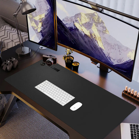 Large Desktop Mat,Leather Desk Pad Protector, Office Desktop Keyboard Desk Mat, Non-Slip PU Leather with Desk Blotter,Mouse Pads