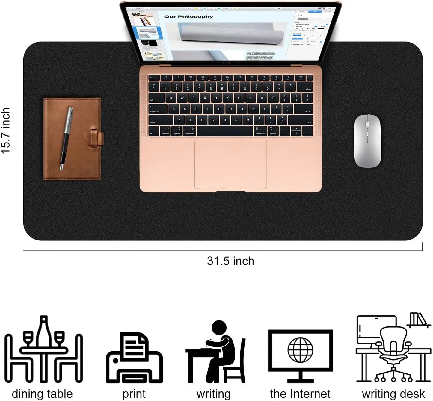 Large Office Leather Desk Mat, Mouse and Keyboard Pad, Computer and Laptop Mat, Desktop Protector and Cover, Writing Pad