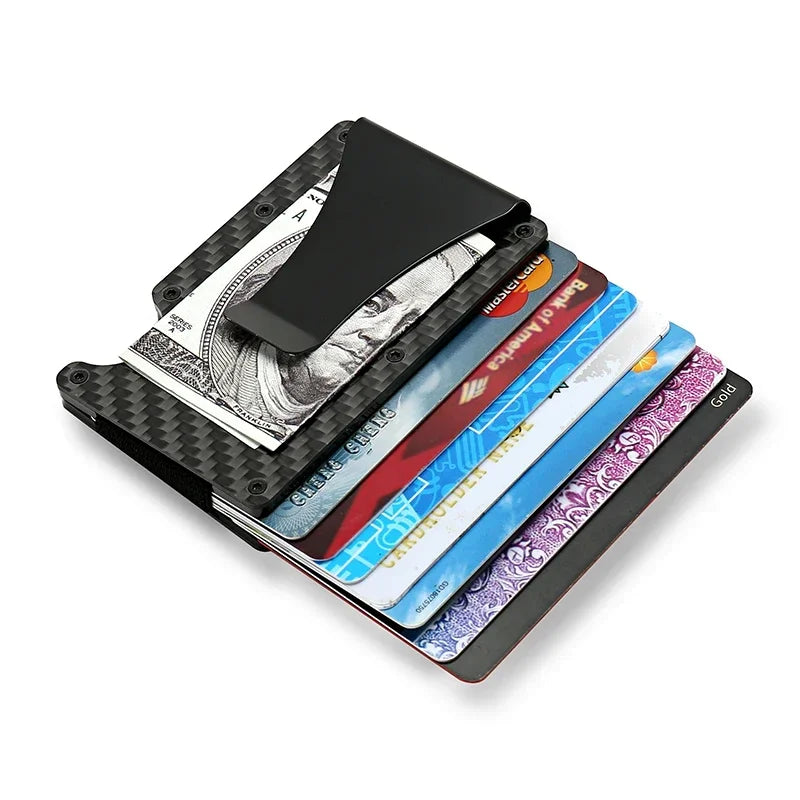Forged Carbon Fiber Minimalist Slim Smart Wallets for Men Cashback Credit Card Holder Luxury Aluminium Wallet RFID Money Clip