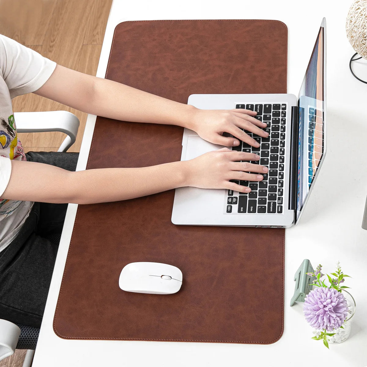 The Luxe Leather Desk Companion - PU Mat with True Grain Texture for Writing & Mouse Buttery-Soft Faux Leather Desk Blotter