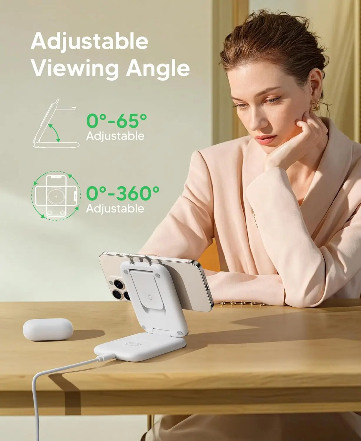 Magnetic Wireless Charger Stand for iPhone17 16 15 14 13 12 Series Foldable & Portable 3-in-1 Mag-Safe Travel Charging Station