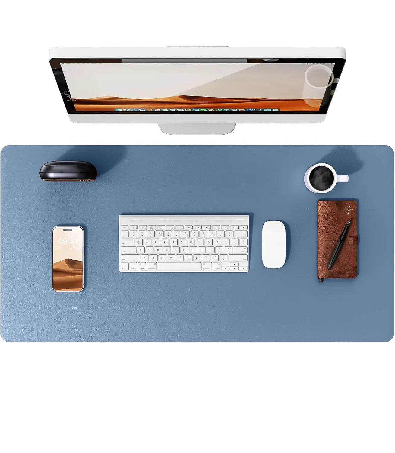 Large Desktop Mat,Leather Desk Pad Protector, Office Desktop Keyboard Desk Mat, Non-Slip PU Leather with Desk Blotter,Mouse Pads
