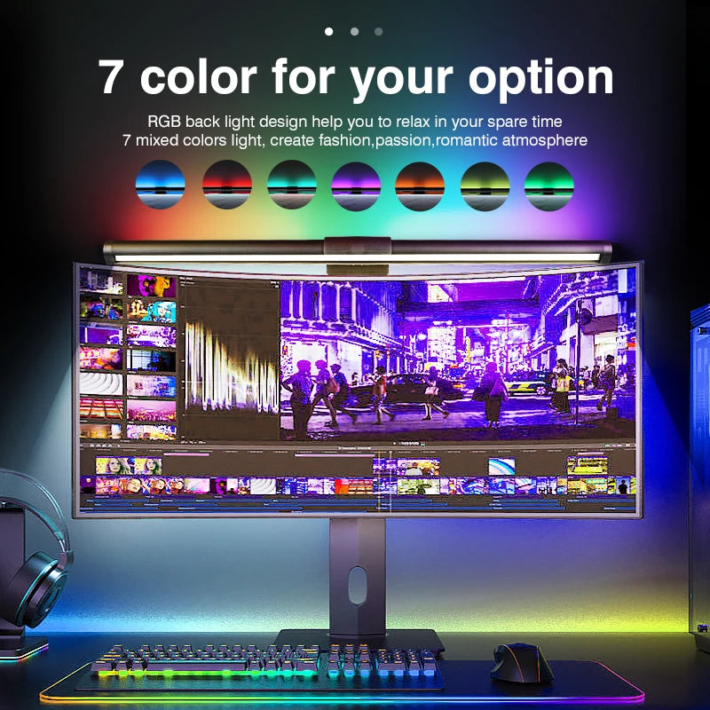 Eye-Care Monitor Lights Bar Led Desk Lamp RGB Computer PC Light Bar Monitor Screen Lighting Stepless Dimming Reading Table Lamp