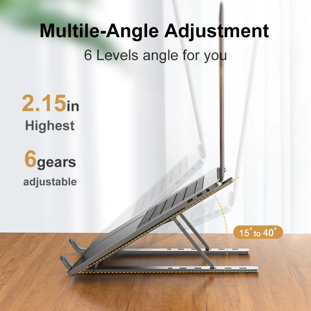 Premium Aluminum Laptop Stand Adjustable Ergonomic Holder for 10-17 Laptops Foldable Design for Office Travel Gaming with Pads