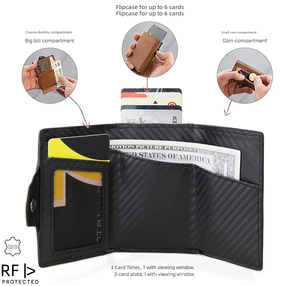 Aluminum Minimalist Smart Wallet Rfid Carbon Fiber Card Holder Wallet for Men, Coin Pocket, ID Bank Credit Cardholder Case