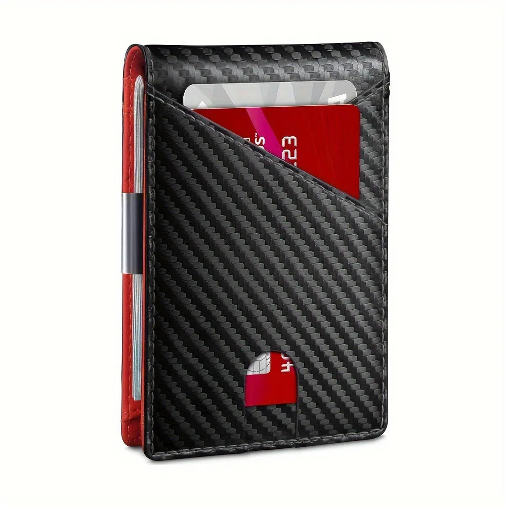 Slim Carbon Fiber Wallet for Men RFID Blocking Minimalist Credit Card Holder Metal Money Clip Thin Bifold Wallet