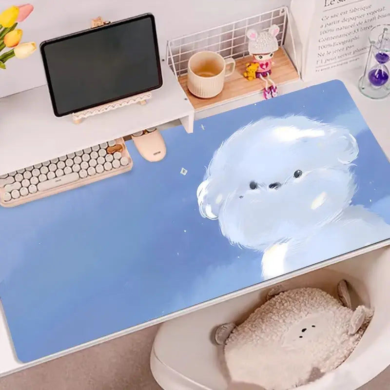 Leather Desk Pad Mouse Protector Non-Slip Cute Bear Duck Blue Large Mouse Pad Home &Office Desk Mat PU Leather Laptop Desk Pad