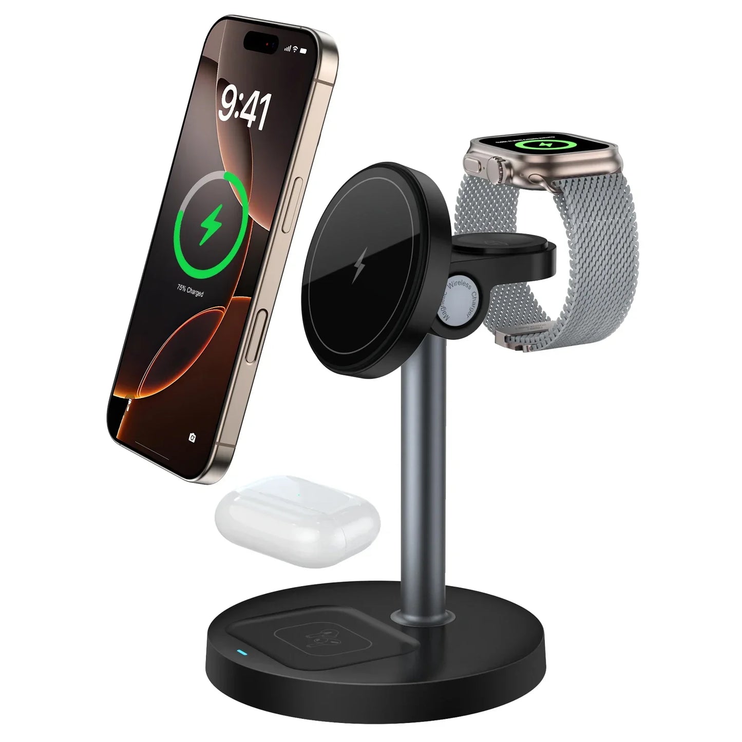 15W Magnetic Fast Charging Stand For Magsafe iPhone 16/15/14/13/12 Pro Max  iWatch 10/9/8/7 AirPods Pro 3 in 1 Wireless Charger