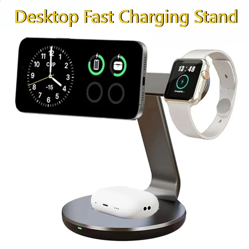 3 In 1 Magnetic Wireless Charger Stand Desk Fast Charging Station For Magsafe iPhone 16 15 14 13 12 Pro Max iWatch Airpods Pro