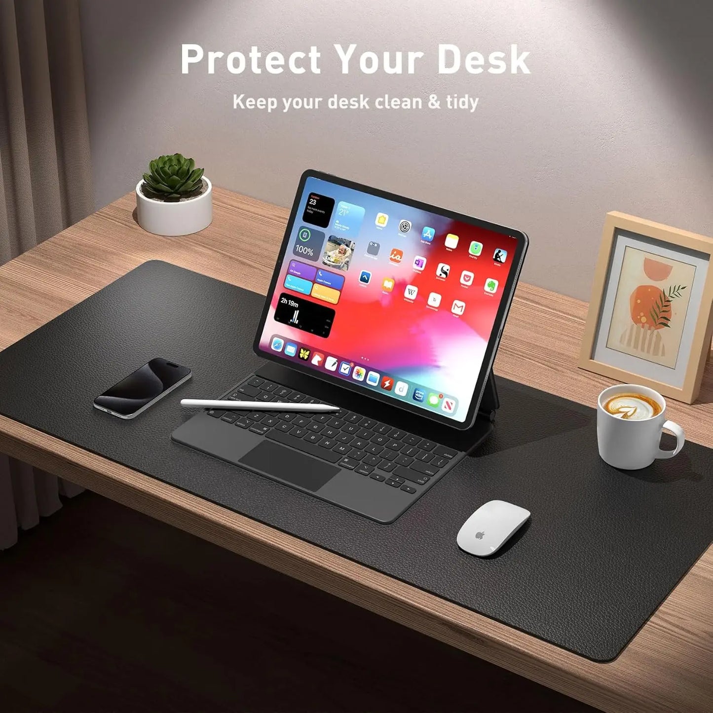 Large Desktop Mat,Leather Desk Pad Protector, Office Desktop Keyboard Desk Mat, Non-Slip PU Leather with Desk Blotter,Mouse Pads