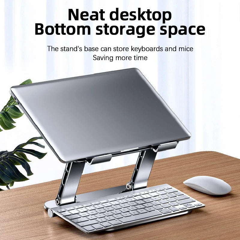 Aluminum alloy laptop stand, folding, height-increasing, hollowed-out for heat dissipation, bottom for storing keyboard